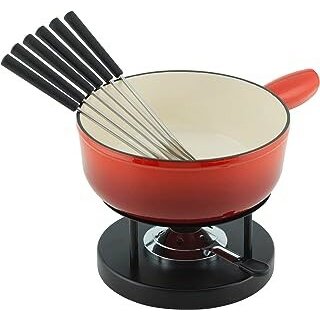 KUHN RIKON Caquelon Käse Fondue Set 8-teilig Induktion Eisenguss Ø 20 cm rot