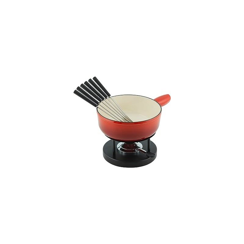 KUHN RIKON Caquelon Kse Fondue Set 8-teilig Induktion Eisenguss  24 cm rot