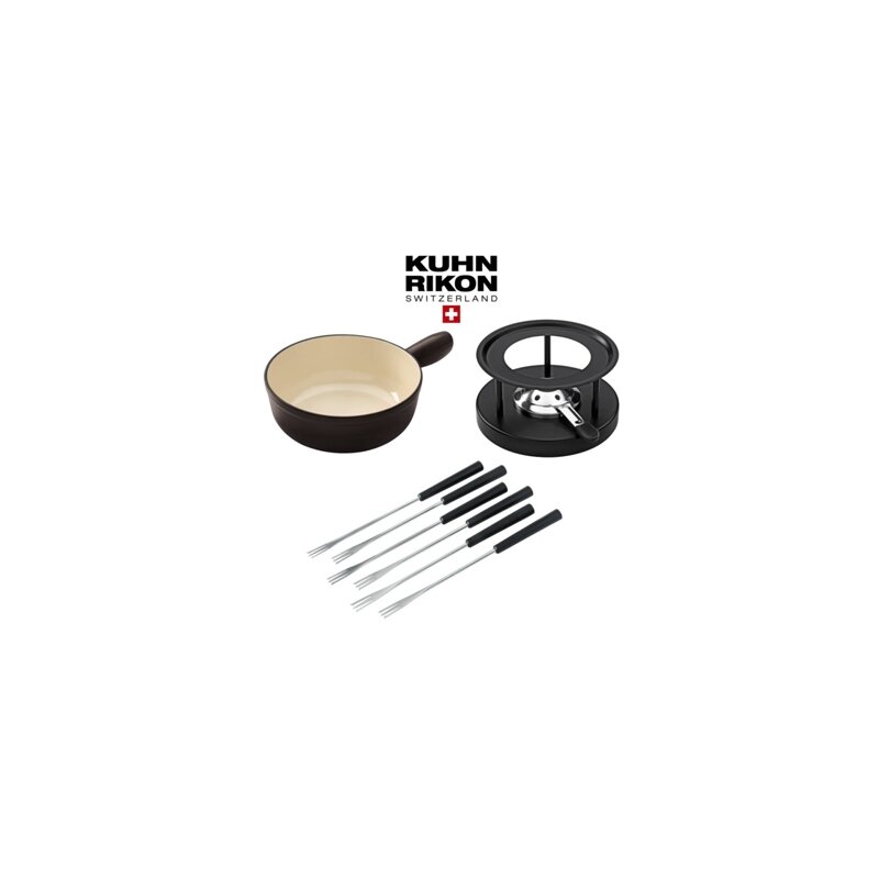 KUHN RIKON Caquelon Kse Fondue Set 8-teilig Induktion Eisenguss  20 cm Schwarz