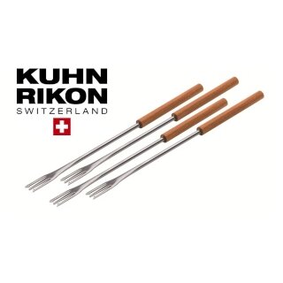 Kuhn Rikon Fondue Gabeln mit Kirschholz Griff 4-teilig