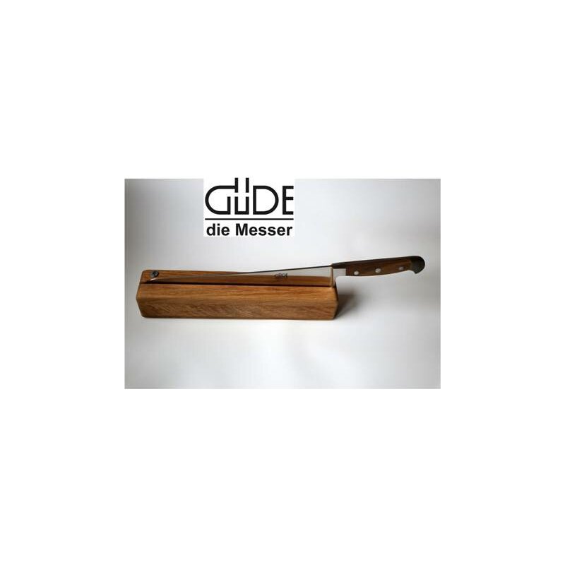 Güde Brotmesser Messer 32 cm Griffschalen aus Walnuss mit Messerhalter aus Eiche