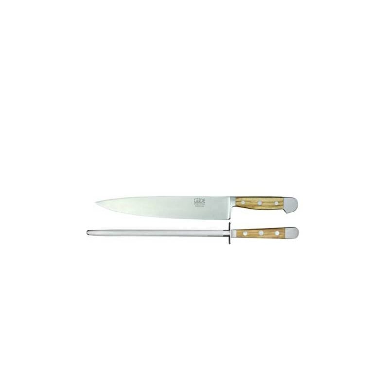 Güde Messer Kochmesser 21 cm, Serie Alpha-Olive X805/21 mit Güde Wetzstahl 26 cm