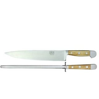 Güde Messer Kochmesser 21 cm, Alpha-Olive mit Güde Wetzstahl 26 cm