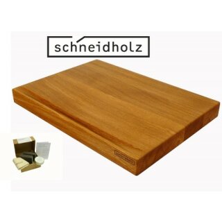 Schneidholz "Chef" Schneidebrett Eiche 510 x 360 x 45 Massivholz + gratis Pflegeset