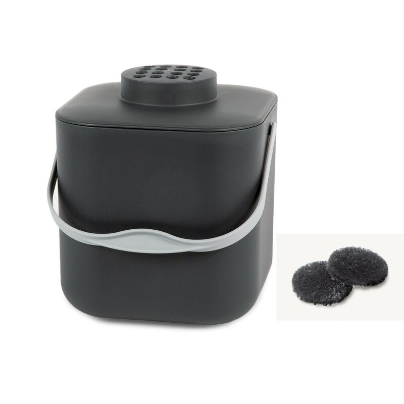 Stckli Komposteimer Pot mit Aktivkohlefilter in Grau 5 Liter + 2 Ersatzfilter